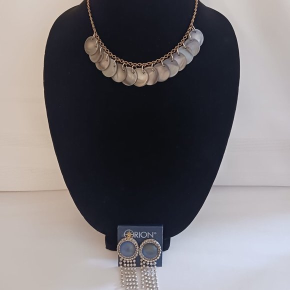 Silver Tone Necklace and Earrings Set - Picture 1 of 10